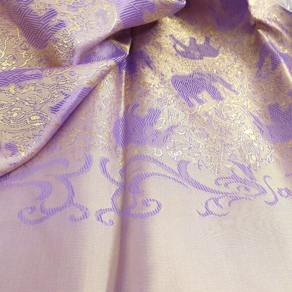 100% Silk Scarf Purple-Gold Embossed Lucky Elephant Headband Belt 73" x 27" NWOT - Picture 4 of 8